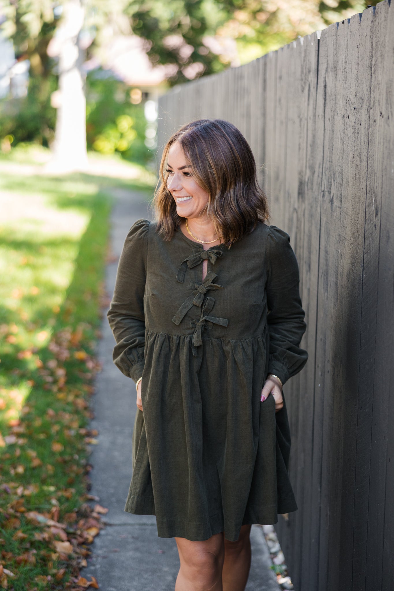 Bow Tie Corduroy Mini Dress