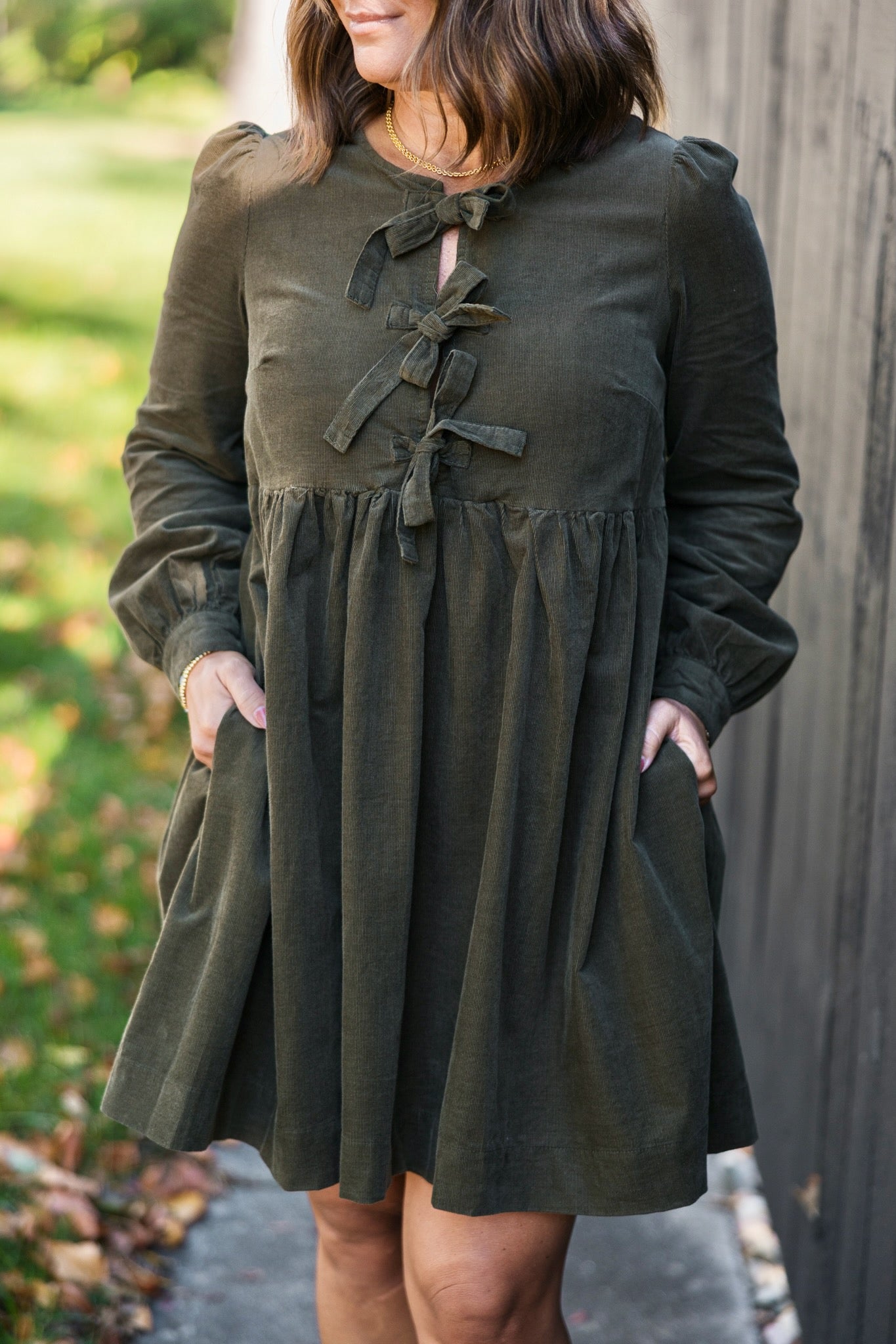 Bow Tie Corduroy Mini Dress