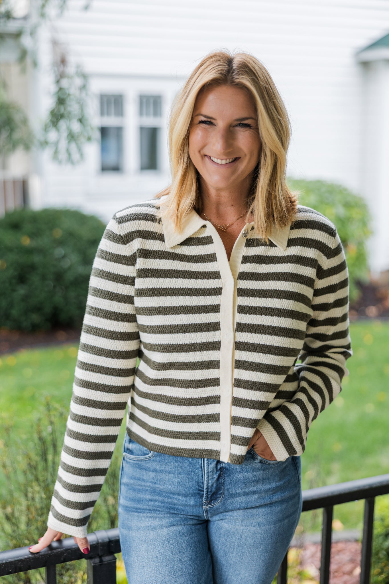THML Snap Striped Cardigan