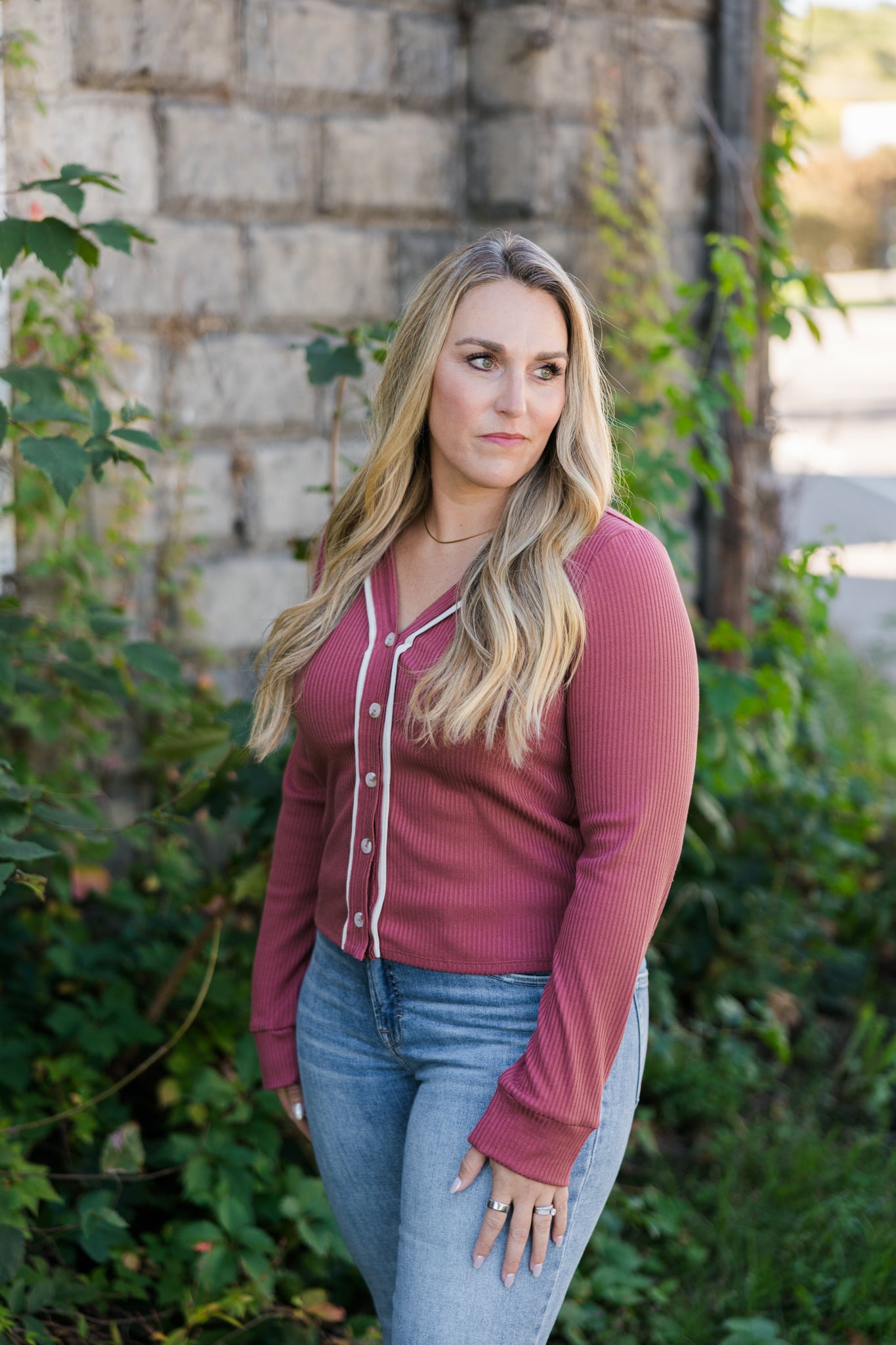 Heather Ribbed Button Up Top