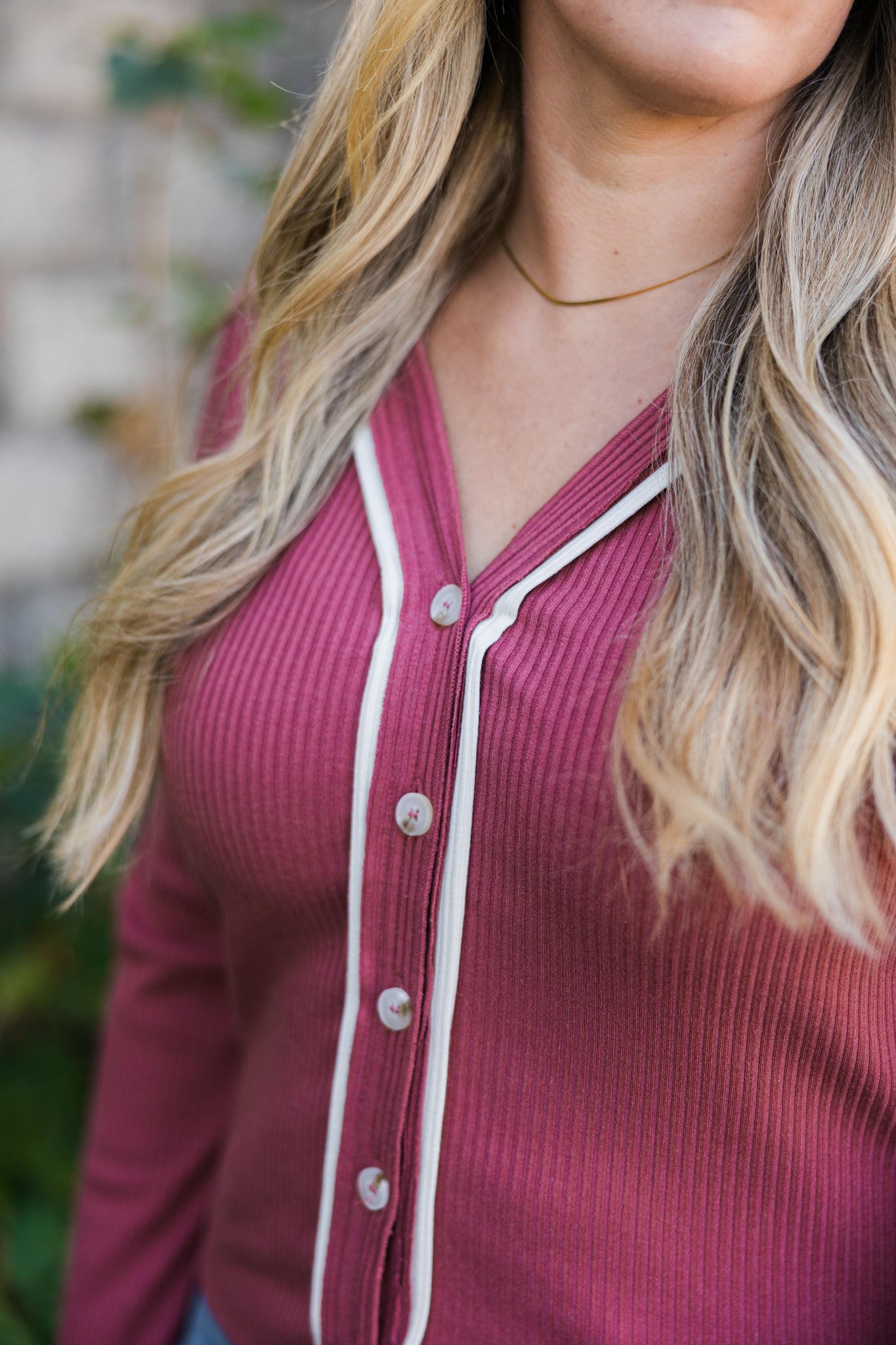 Heather Ribbed Button Up Top