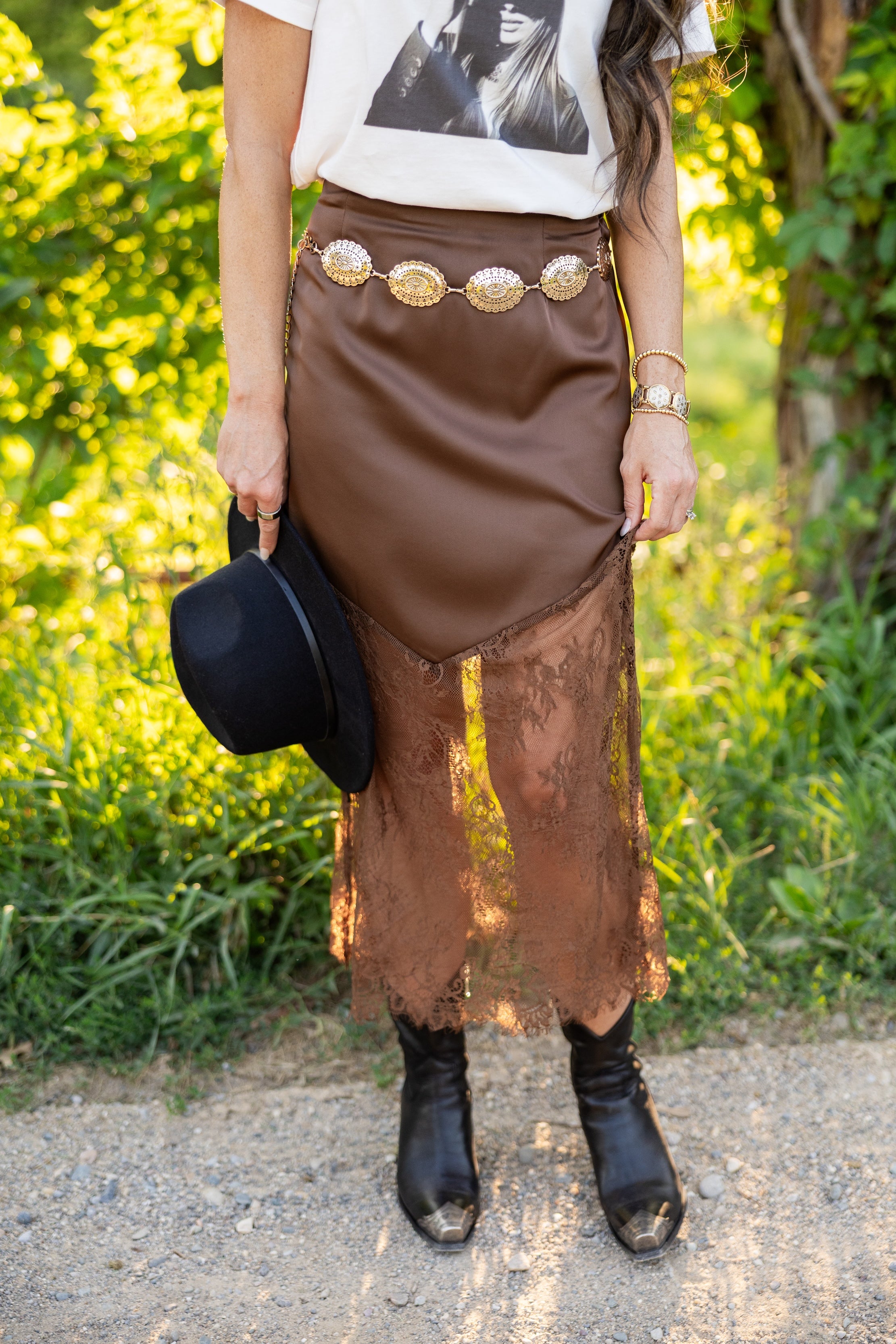 Wanderlust Satin and Lace Skirt