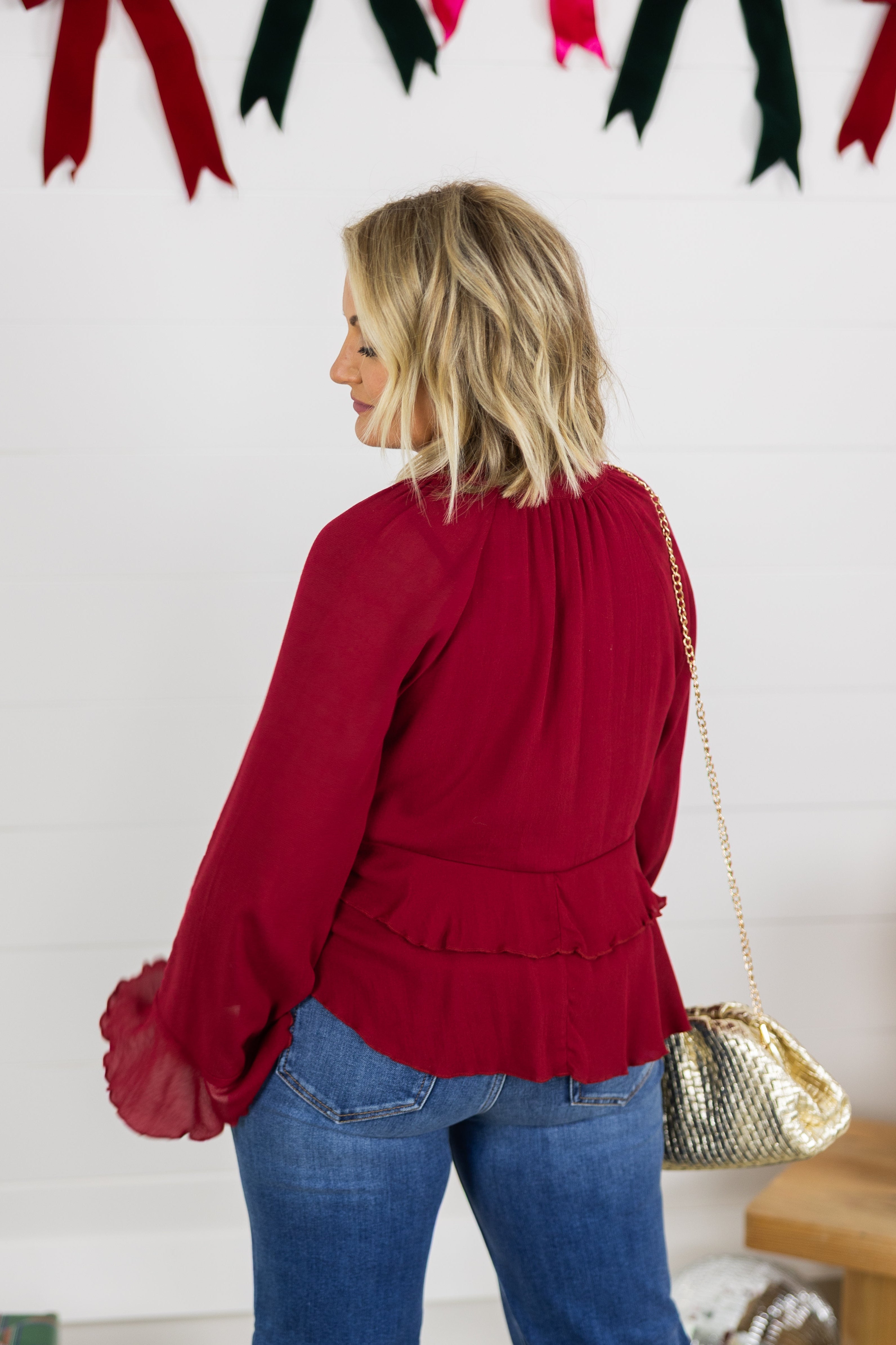 Cranberry Ruffle Blouse