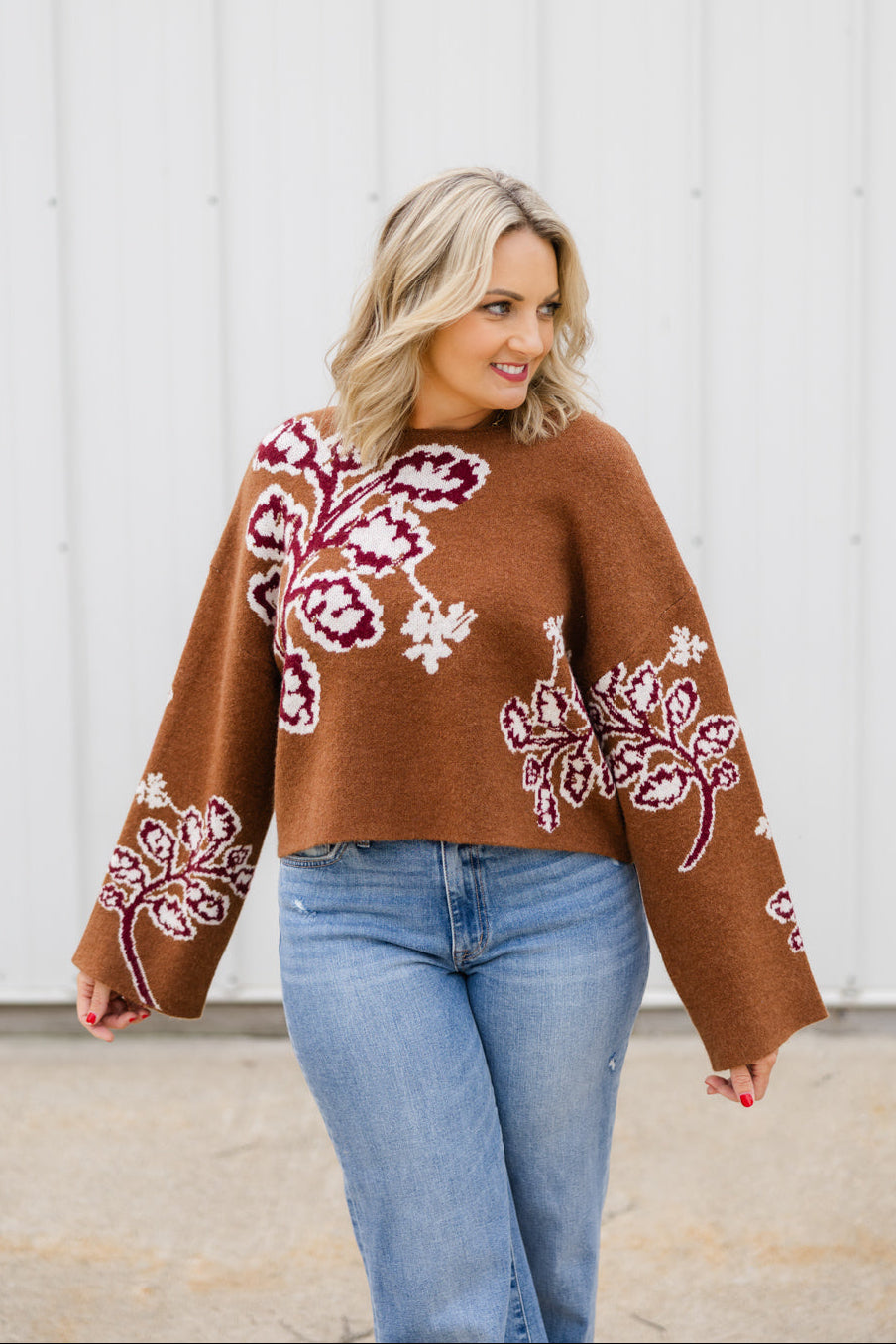 Marcella Floral Bell Sleeve Sweater