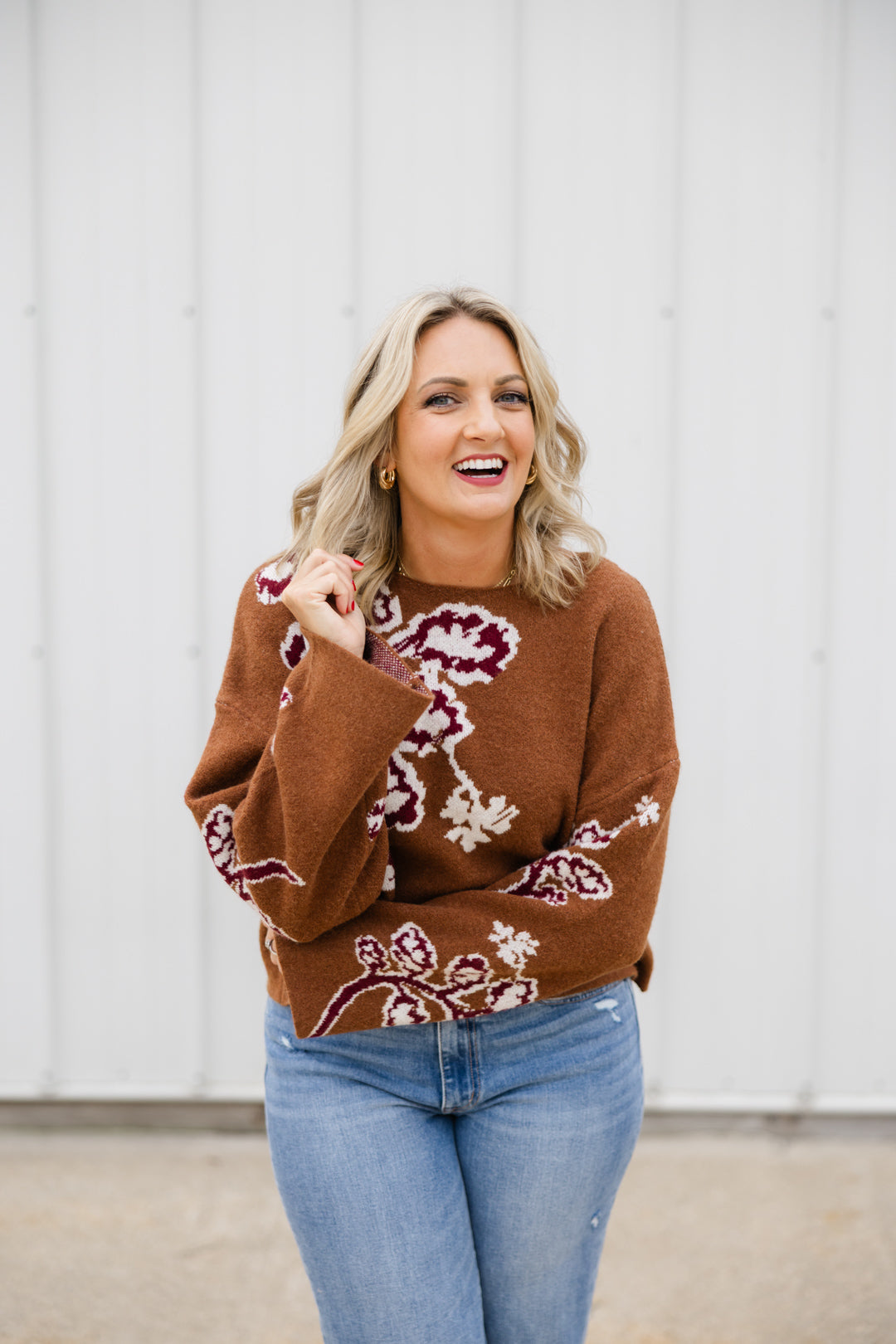 Marcella Floral Bell Sleeve Sweater