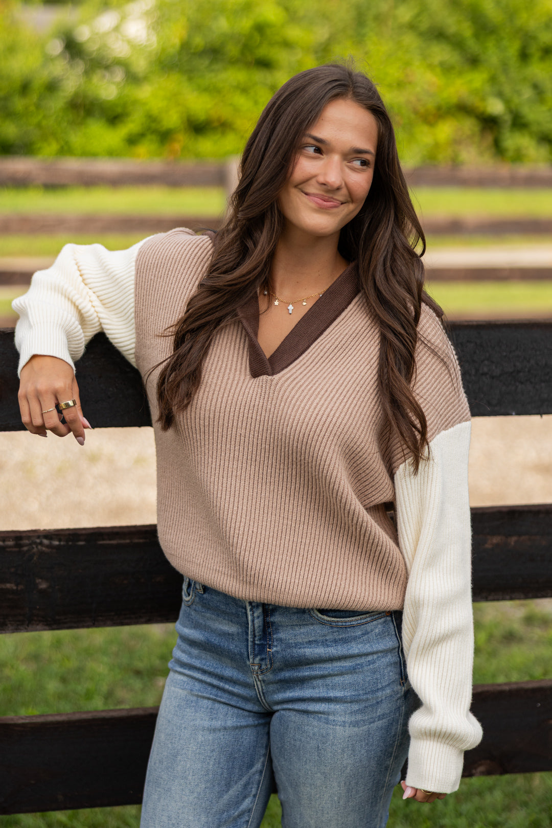Caramel Colorblock Ribbed Sweater