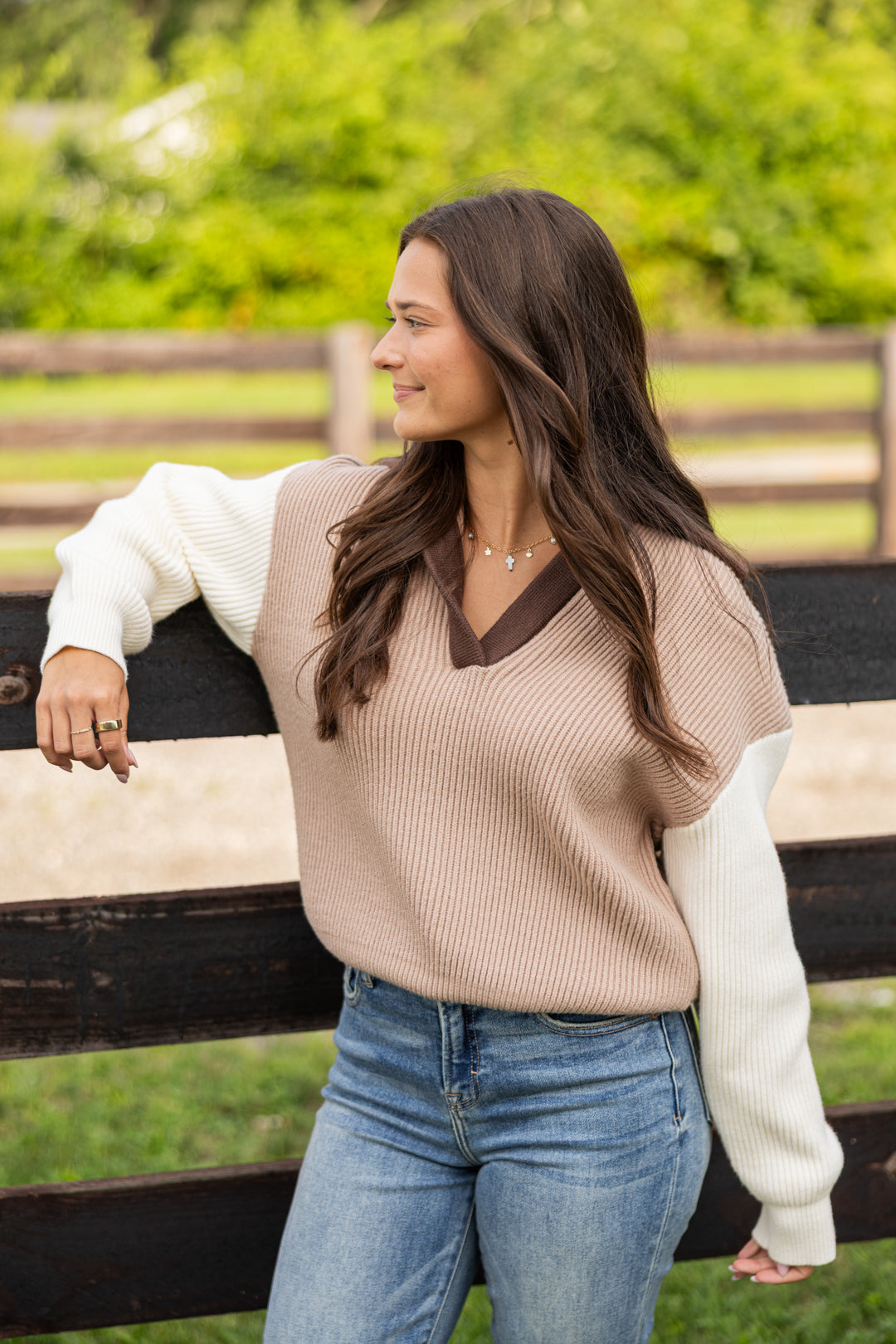 Caramel Colorblock Ribbed Sweater