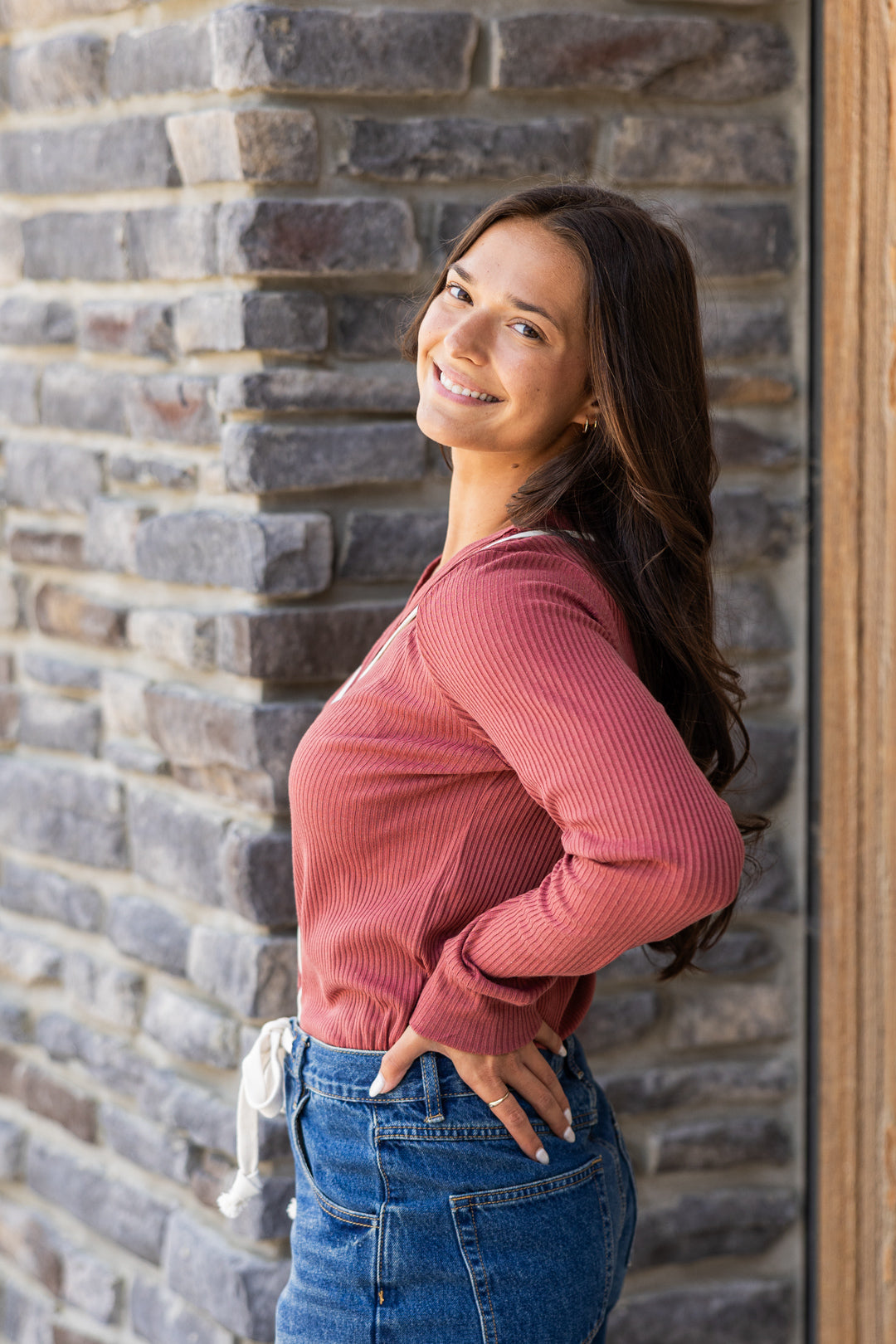Heather Ribbed Button Up Top