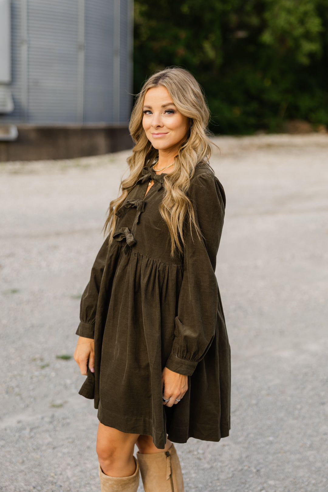 Bow Tie Corduroy Mini Dress