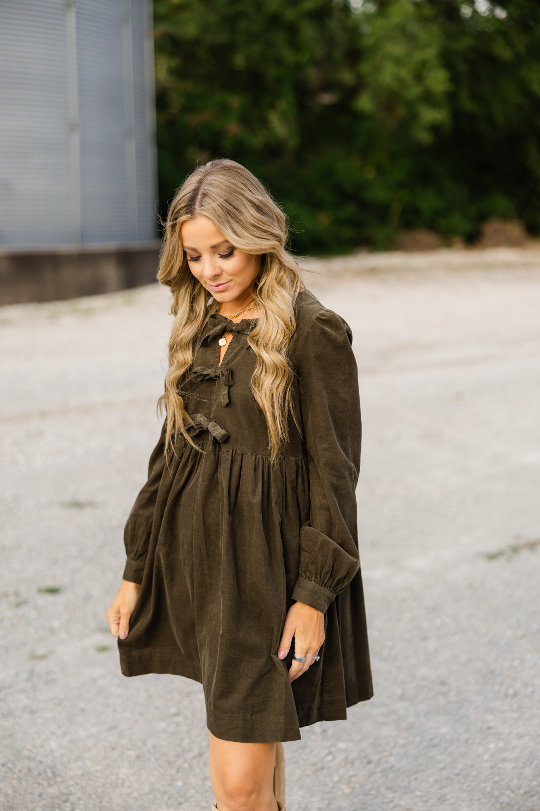 Bow Tie Corduroy Mini Dress