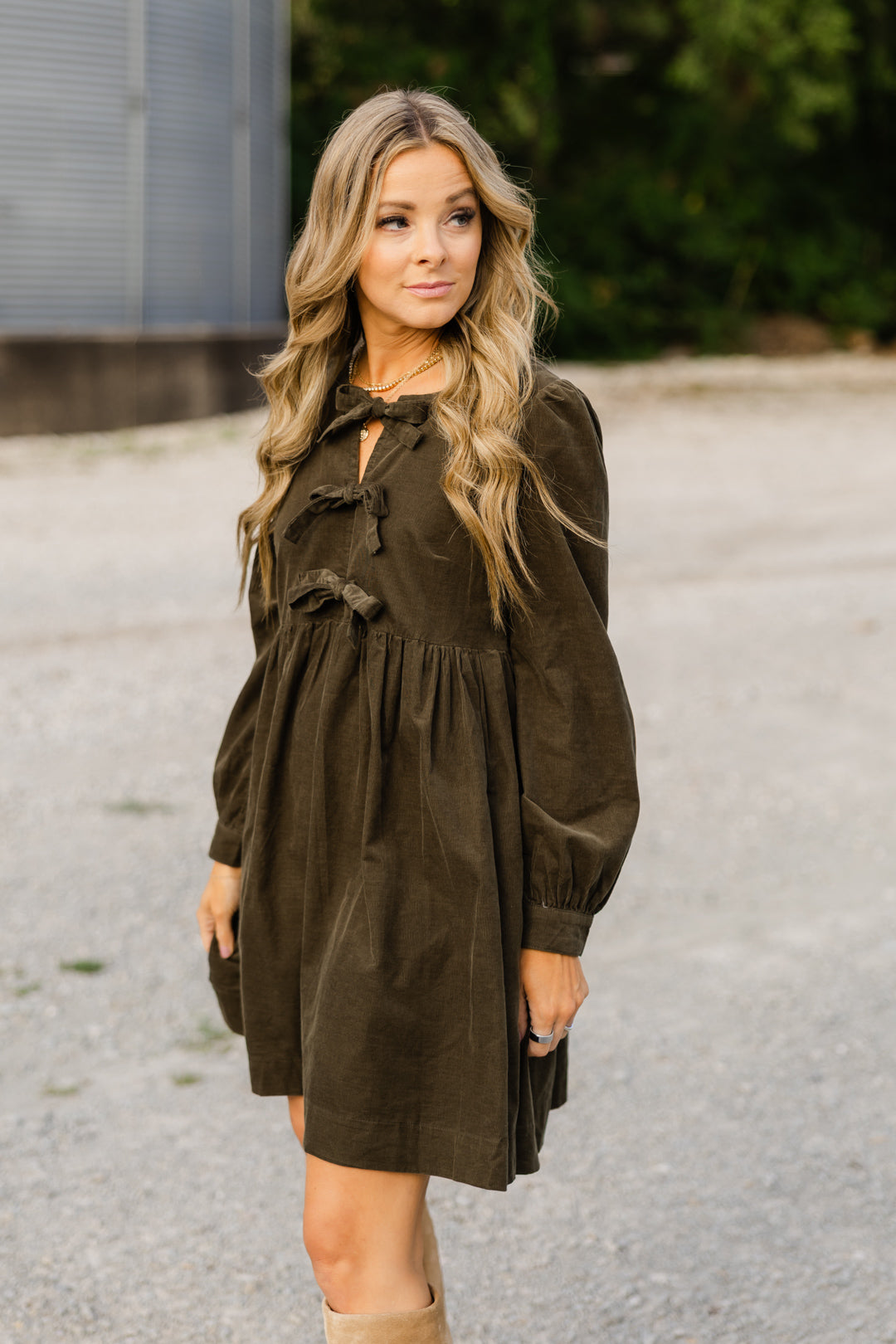 Bow Tie Corduroy Mini Dress