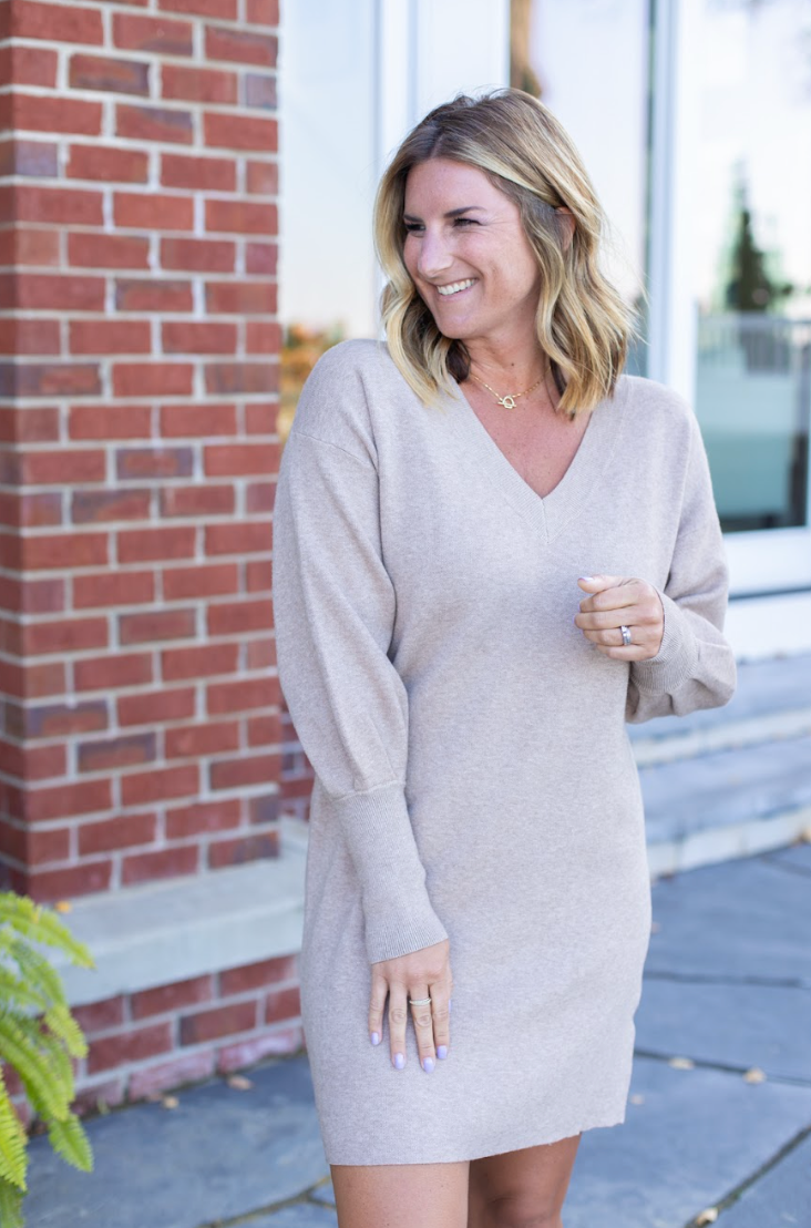 Grey v sales neck sweater dress