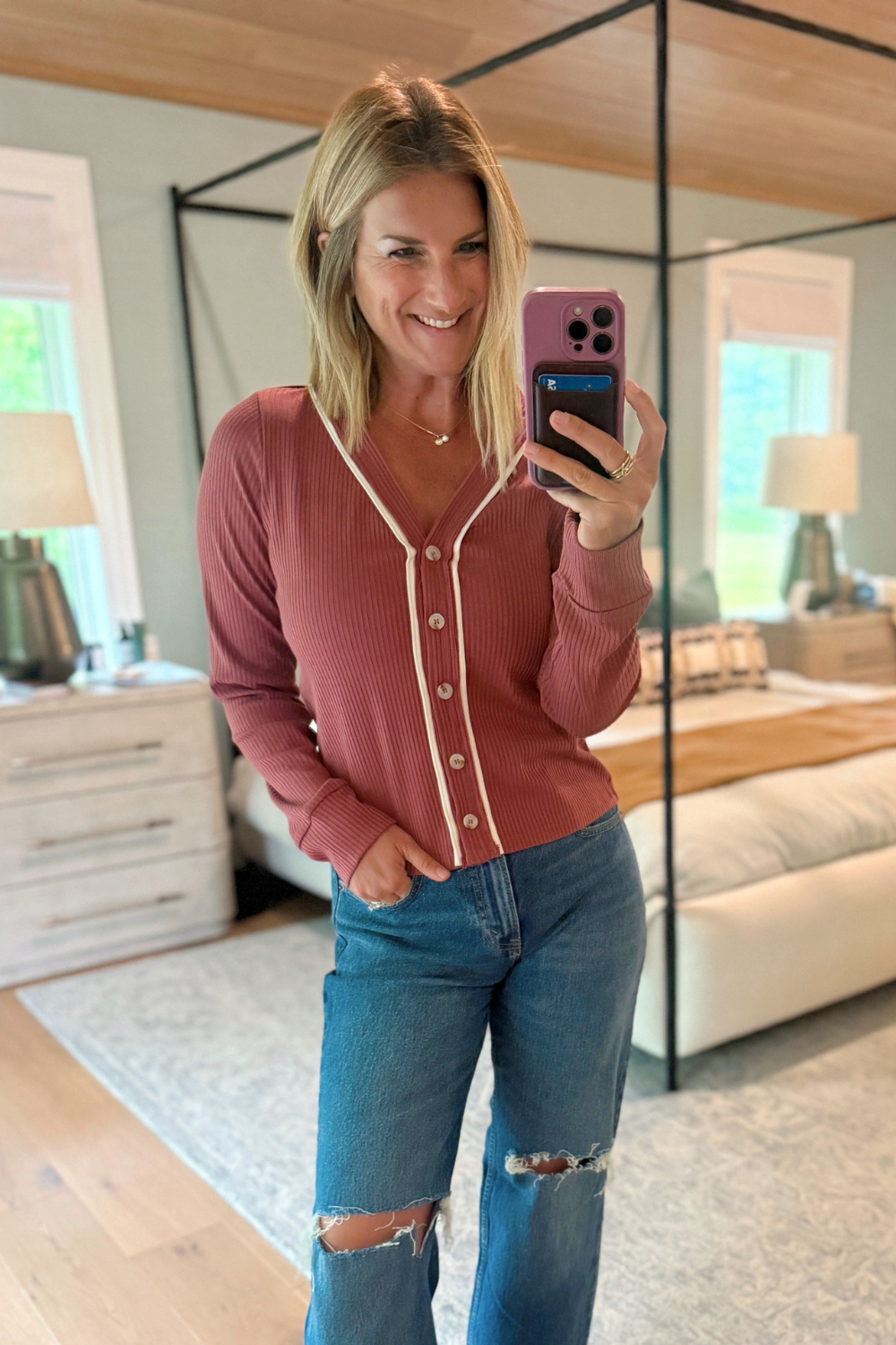 Heather Ribbed Button Up Top