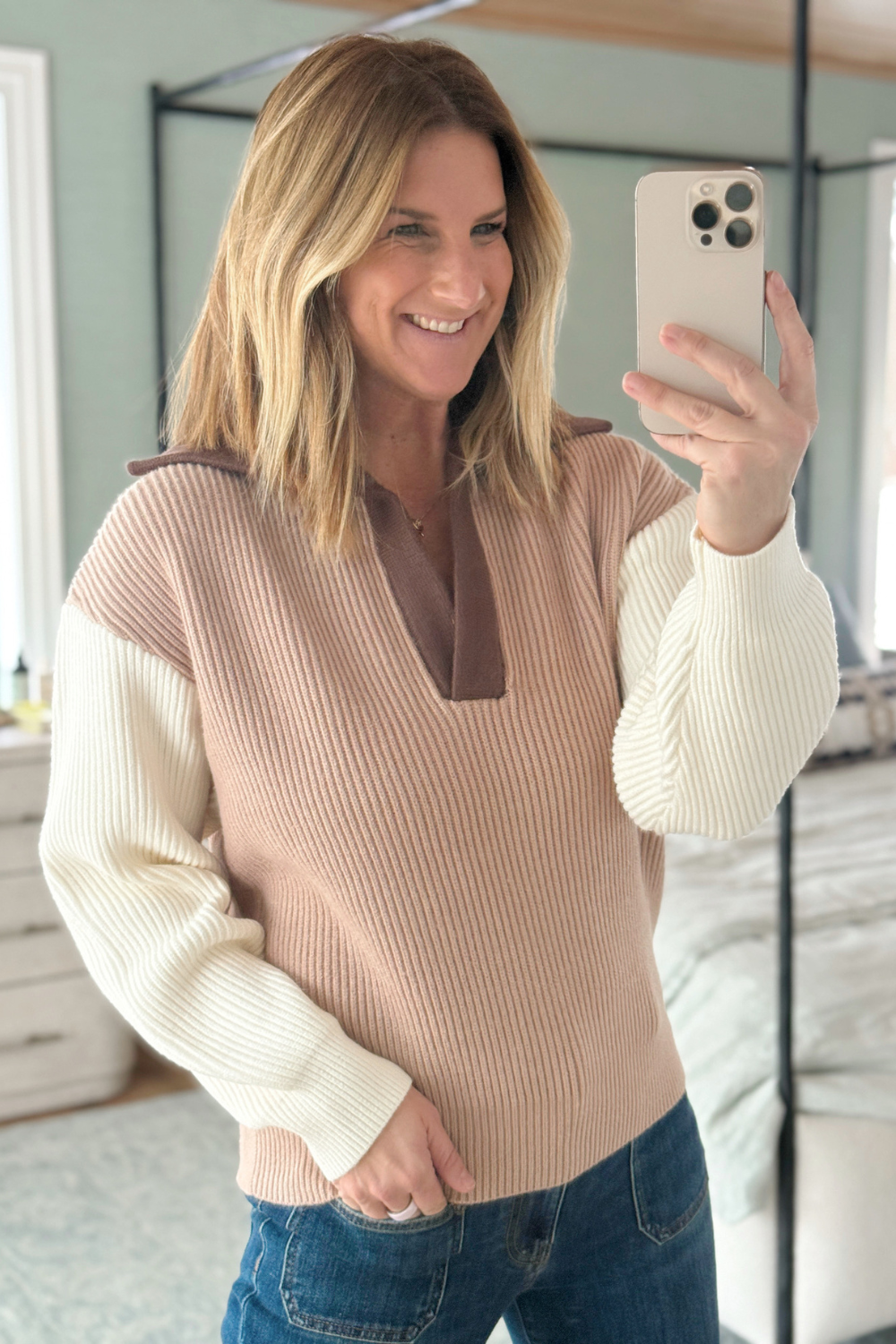 Caramel Colorblock Ribbed Sweater