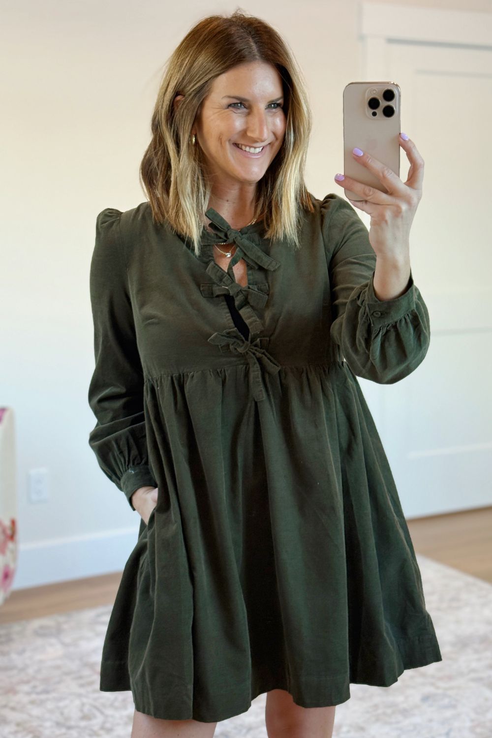 Bow Tie Corduroy Mini Dress