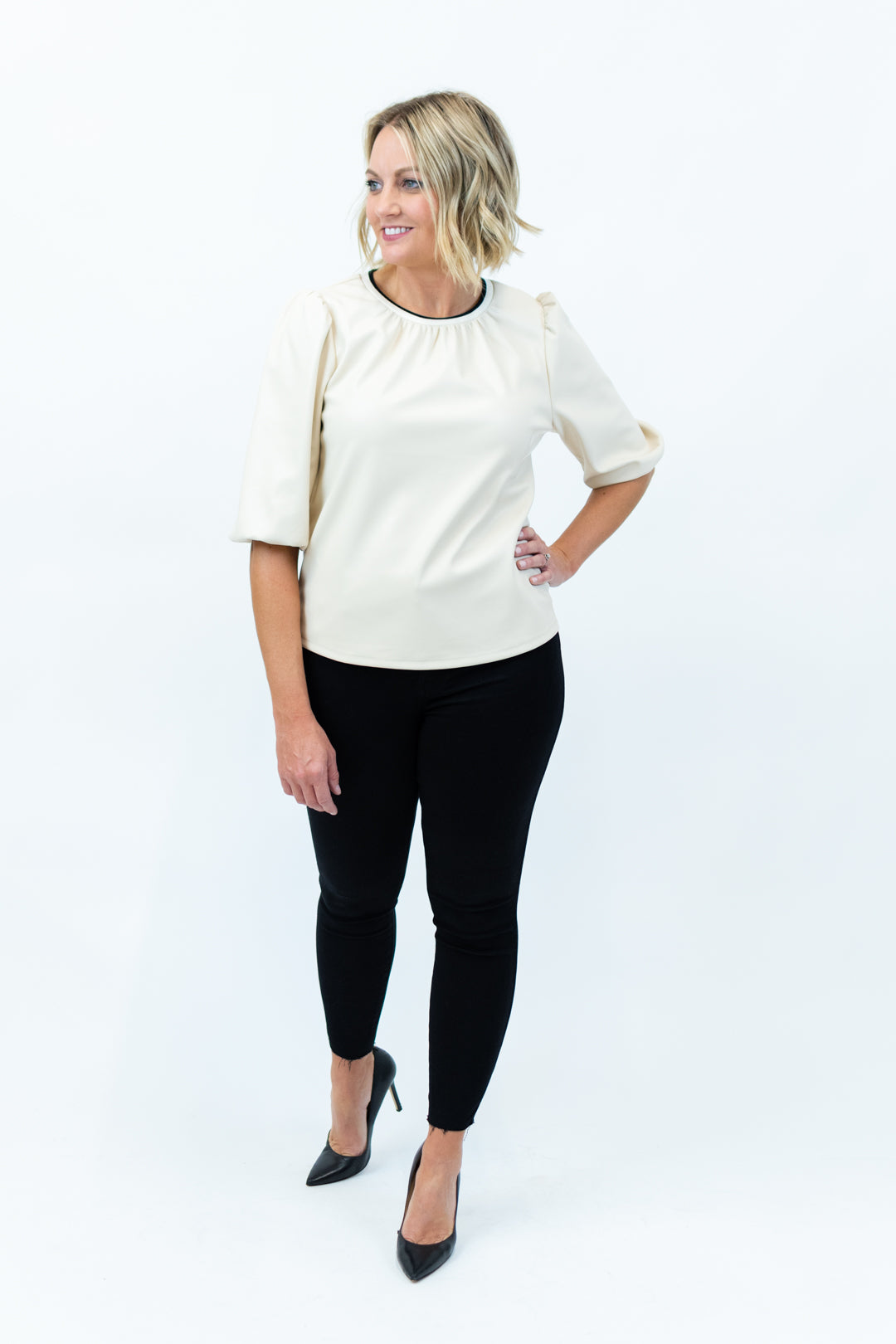 THML Leather Balloon Sleeve Top | FINAL SALE